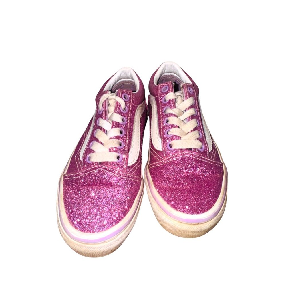 Vans Kids Glitter Pink Old Skool Sneakers Size 12 Canvas Rubber Skater Casual - Picture 4 of 12
